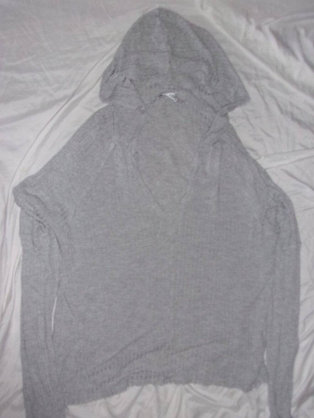 boho distressed hoodie size extra large womens shirt gray waffle knit tee - Picture 3 of 5